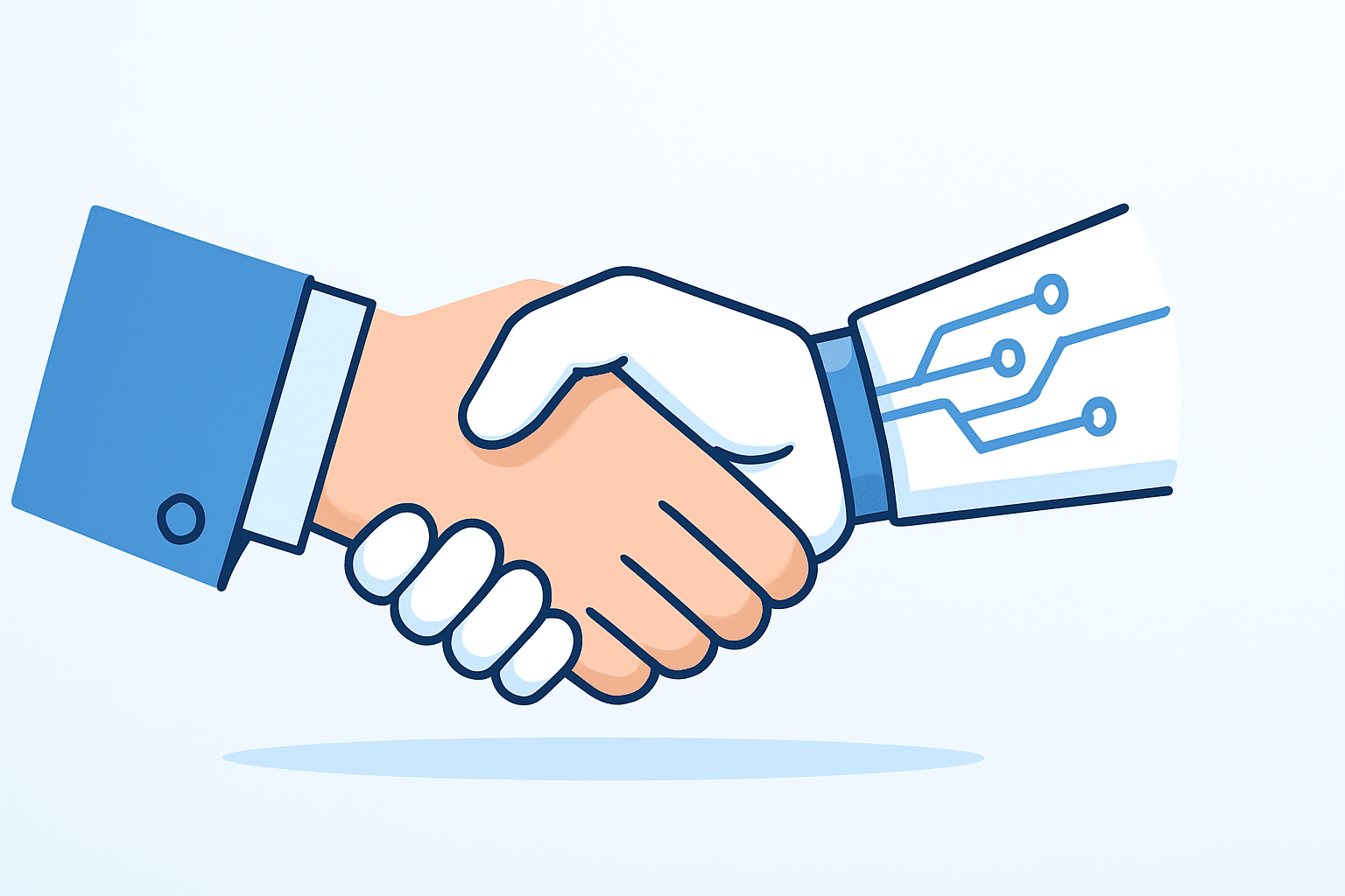 AIQ™ Human–AI Partnership for Behavioural Compliance Illustration of a human shaking hands with an AI robotic hand, symbolizing AIQ’s ethical, hyper-personalized behavioural compliance